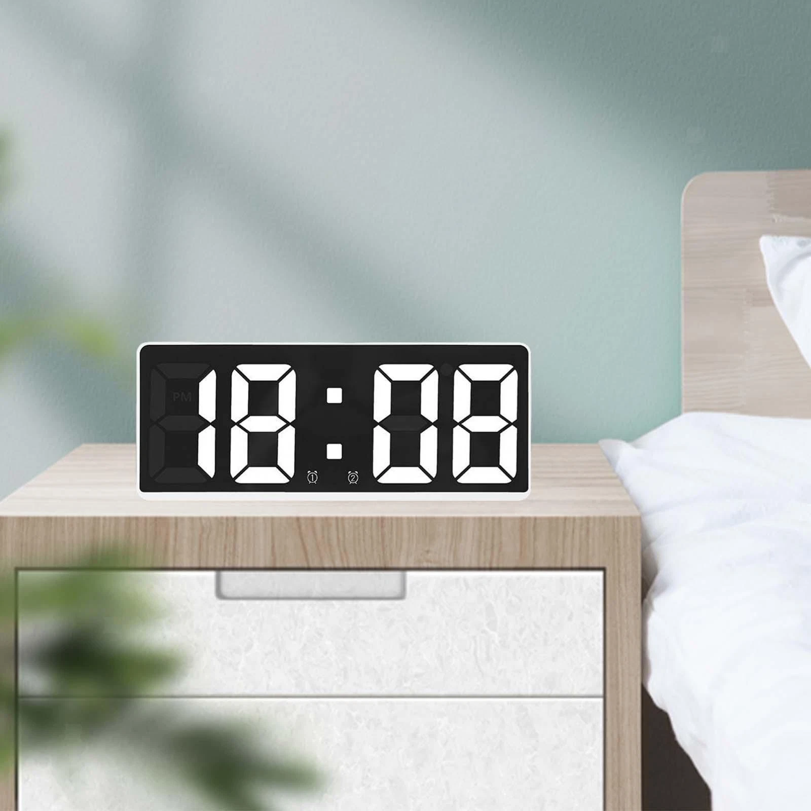 Ceas de interior cu design modern, activare vocala, iluminare discreta pe timp de noapte, 6628, temperatura, alarma, snooze, alb [2]