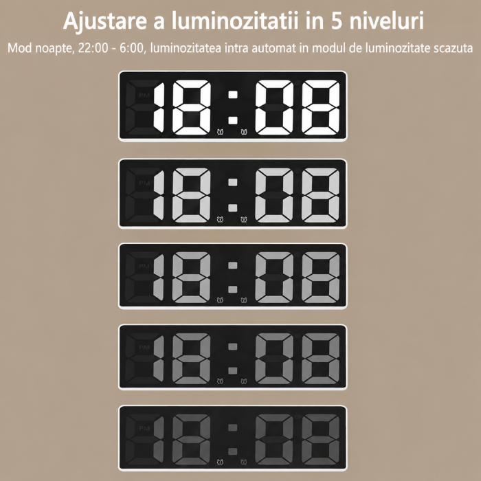 Ceas de interior cu design modern, activare vocala, iluminare discreta pe timp de noapte, 6628, temperatura, alarma, snooze, alb [4]