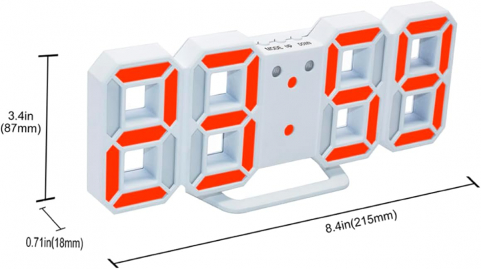 Ceas de mari dimensiuni cu termometru, alarma, alimentare la priza, alb cu rosu 6609 [5]