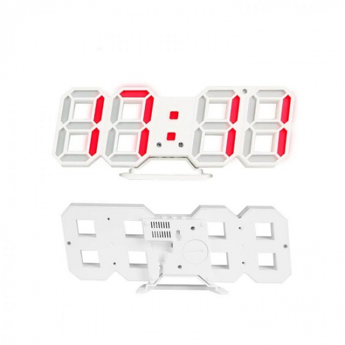 Ceas de mari dimensiuni cu termometru, alarma, alimentare la priza, alb cu rosu 6609 [2]