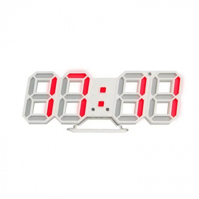 Ceas de mari dimensiuni cu termometru, alarma, alimentare la priza, alb cu rosu 6609 [3]