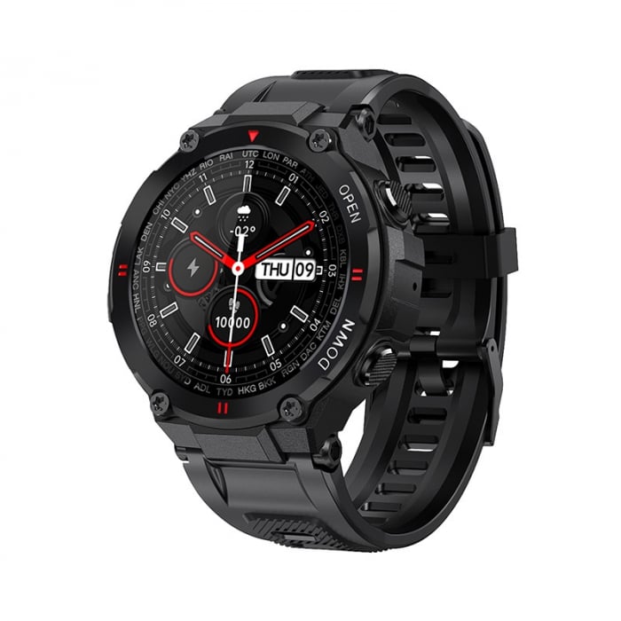 Ceas inteligent (smartwatch) K27 ecran cu touch color HD, autonomie marita, moduri sport, pedometru, puls, notificari, negru [1]