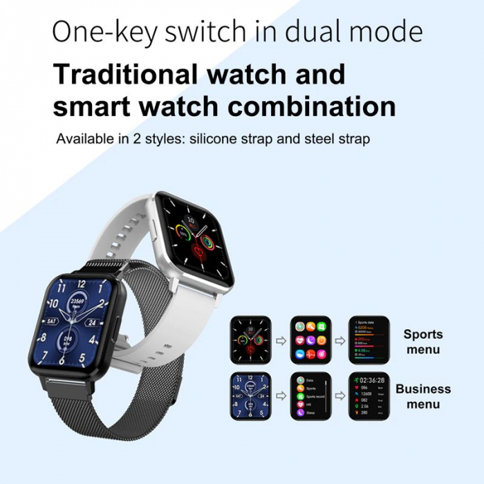 Ceas inteligent (smartwatch) Optimus AT DTX ecran cu touch 1.78 inch color HD, ECG, Sp02, puls, moduri sport, notificari, curea metalica black [2]