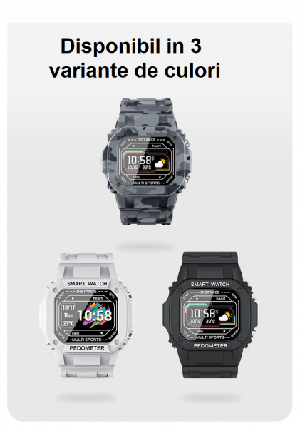 Ceas inteligent (smartwatch) cu design retro Optimus AT I2 ecran 0.96 inch color puls, moduri sport, notificari, army [3]