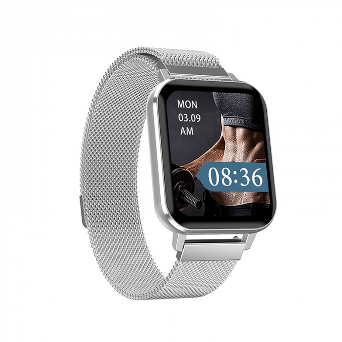 Ceas inteligent (smartwatch) Optimus AT DTX ecran cu touch 1.78 inch color HD, ECG, Sp02, puls, moduri sport, notificari, curea metalica silver [1]