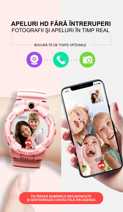 Ceas inteligent (smartwatch) pentru copii Optimus AT FG-31 cu localizare prin GPS, ecran 1.4 inch, apelare video, camera, buton SOS, perimetru pink [3]