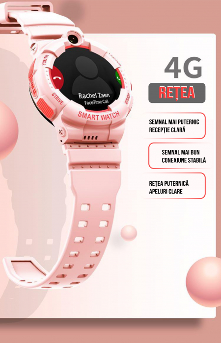 Ceas inteligent (smartwatch) pentru copii Optimus AT FG-31 cu localizare prin GPS, ecran 1.4 inch, apelare video, camera, buton SOS, perimetru pink [5]
