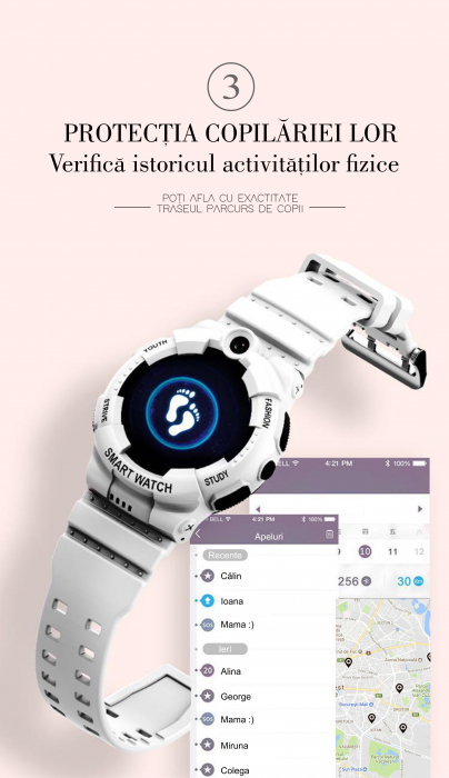 Ceas inteligent (smartwatch) pentru copii Optimus AT FG-31 cu localizare prin GPS, ecran 1.4 inch, apelare video, camera, buton SOS, perimetru pink [9]