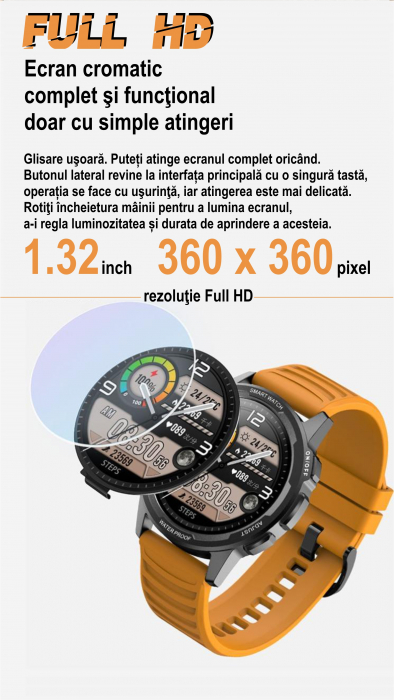 Ceas inteligent (smartwatch) sport Optimus AT L15 PRO ecran cu touch 1.3 inch color HD, Sp02, puls, 10 moduri sport, notificari, caramiziu [15]