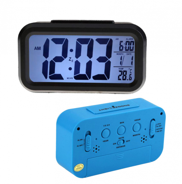 Ceas multifunctional cu iluminare discreta pe timp de noapte, Optimus AT 3414 termometru, alarma, snooze, albastru [3]
