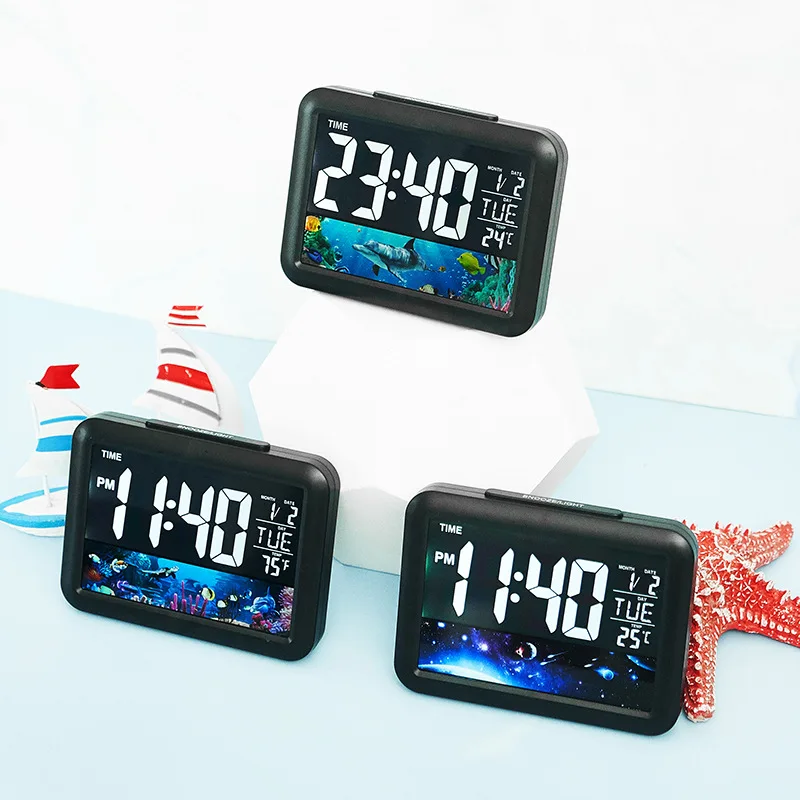 Ceas multifunctional cu cifre mari, Optimus AT 7002B termometru, alarma, snooze, baterii / priza, negru [2]