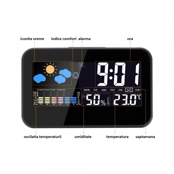 Ceas multifunctional Optimus AT 2618 termometru higrometru alarma [3]
