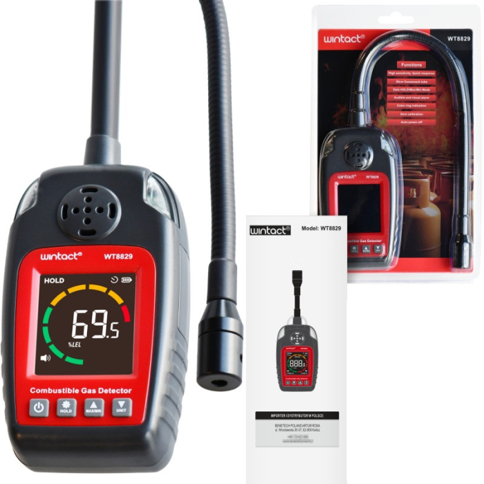 Detector scurgeri gaze combustibile Wintact WT8829, 0-100% LEL, senzor flexibil, metan, propan, butan, GPL, gaz natural, ecran LCD color, alarma sonora si vizuala [5]
