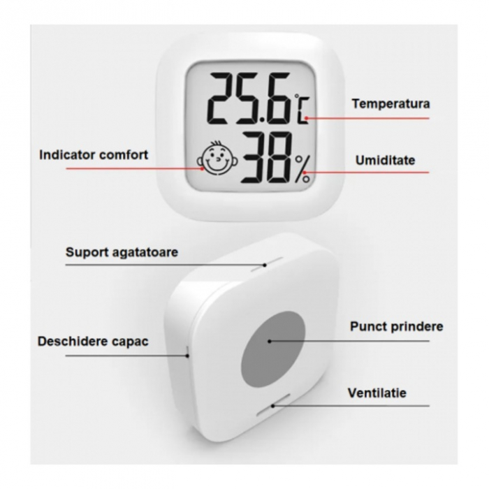 Termohigrometru pentru interior, din gama mini, interval -50°C +70°C, 10-99%, CX-726 alb [6]