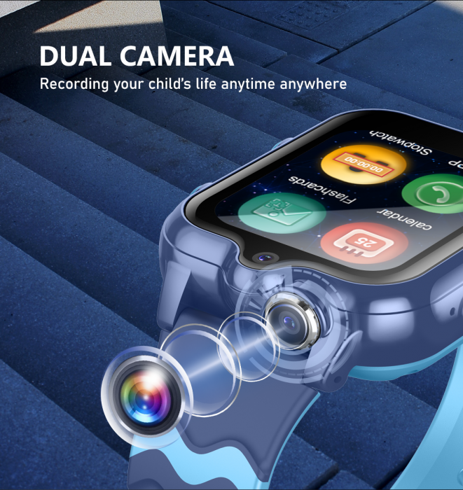 FG45 Ceas cu Android pentru copii, ecran 1.69 inch cu apelare audio, video, 4G, GPS, (smartwatch) albastru [9]