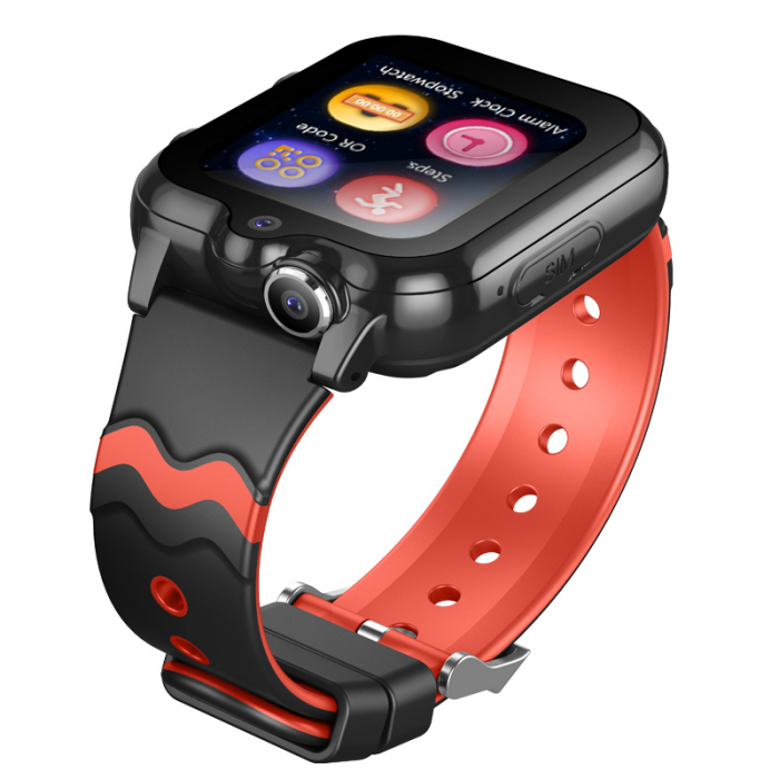 FG45 Ceas cu Android pentru copii, ecran 1.69 inch cu apelare audio, video, 4G, GPS, (smartwatch) negru/rosu [7]