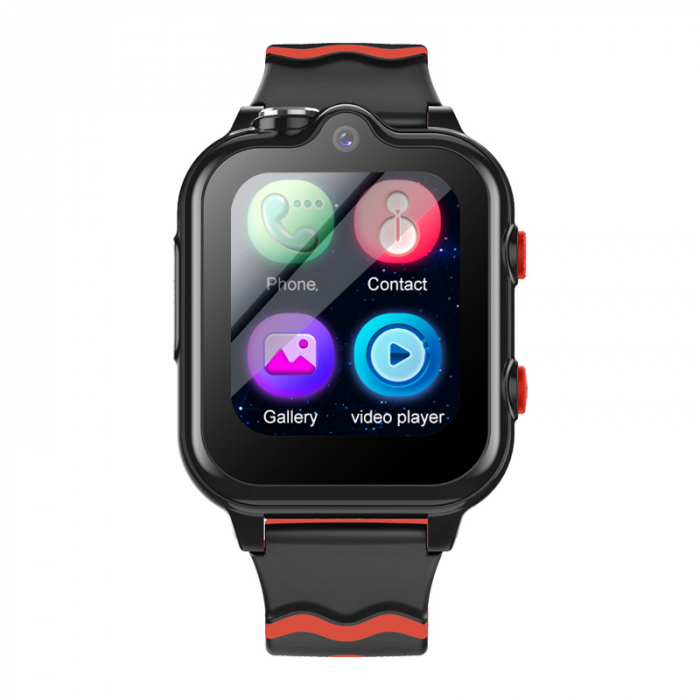 FG45 Ceas cu Android pentru copii, ecran 1.69 inch cu apelare audio, video, 4G, GPS, (smartwatch) negru/rosu [3]
