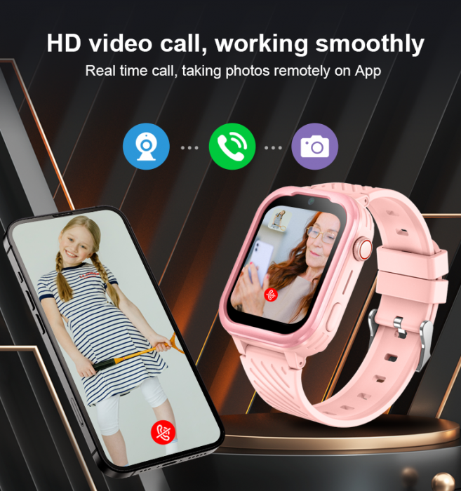 FG60 Ceas cu Android pentru copii, ecran 1.83 inch cu apelare audio, video, 4G, GPS, (smartwatch) roz [11]