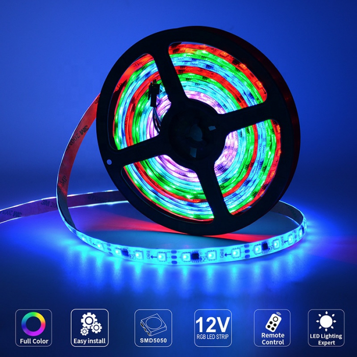 Banda LED RGB 60LED/m cu telecomanda si adaptor, 5m, multicolora [2]