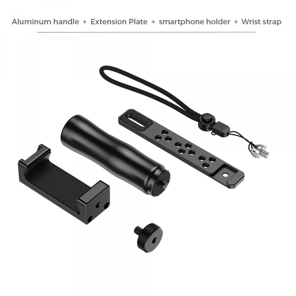 Maner Grip profesional din aluminiu cu suport telefon, pentru vlogging, cu prindere 1/4, negru [4]