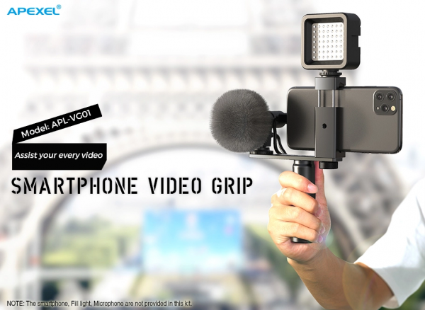 Maner Grip profesional din aluminiu cu suport telefon, pentru vlogging, cu prindere 1/4, negru [3]