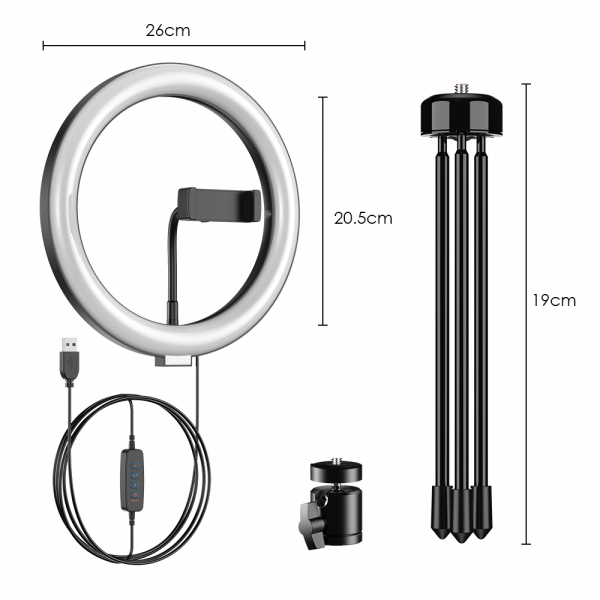 Kit starter vlogging premium pentru birou - suport telefon + lampa circulara fotografica, JJ13Y [4]