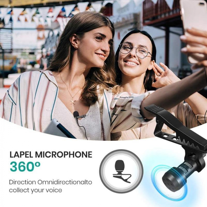 Microfon tip lavaliera cu mufa Type C si jack 3.5mm, directional, cu atenuator zgomotor de fundal [6]