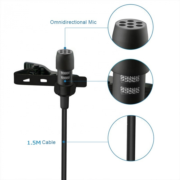 Microfon tip lavaliera cu mufa Lightning (Apple iPhone) si jack 3.5mm, directional, cu atenuator zgomotor de fundal [3]