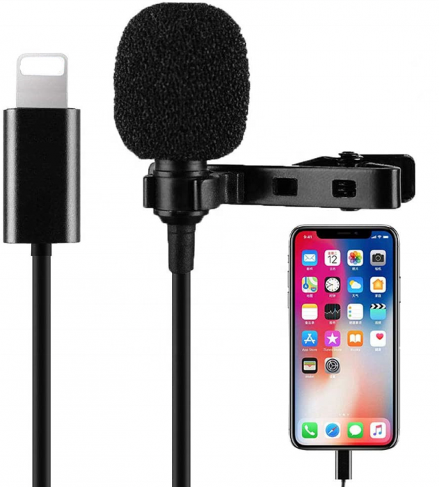 Microfon tip lavaliera cu mufa Type C si jack 3.5mm, directional, cu atenuator zgomotor de fundal [3]