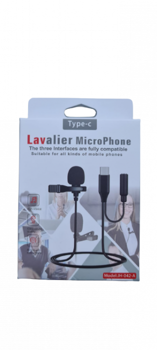 Microfon tip lavaliera cu mufa Type C si jack 3.5mm, directional, cu atenuator zgomotor de fundal [8]