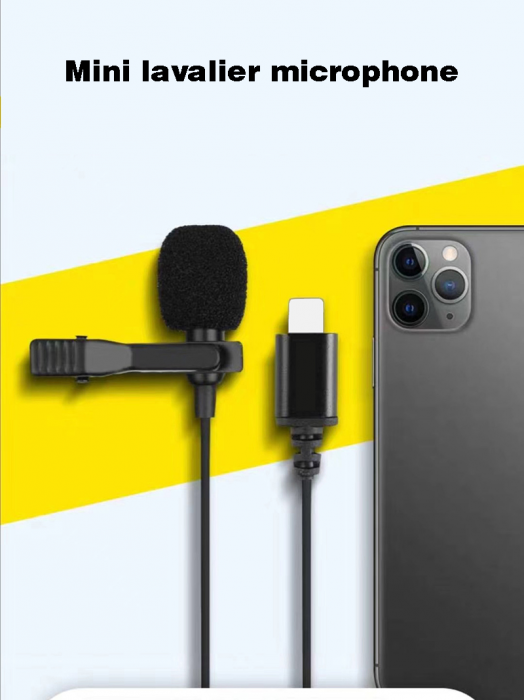 Microfon tip lavaliera cu mufa Lightning (Apple iPhone) si jack 3.5mm, directional, cu atenuator zgomotor de fundal [6]