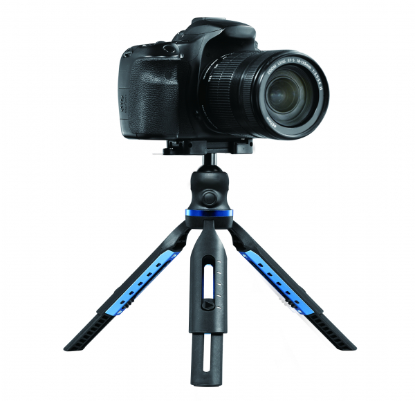 Trepied profesional aluminiu/abs, cu boloboc, rotire 360, suport telefon si prindere surub 1/4, negru/albastru [3]