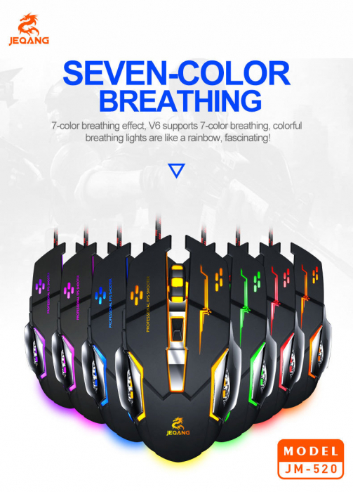 Mouse Gaming cu baza metalica, JM-520, 6 butoane, RGB, DPI reglabil, negru [9]