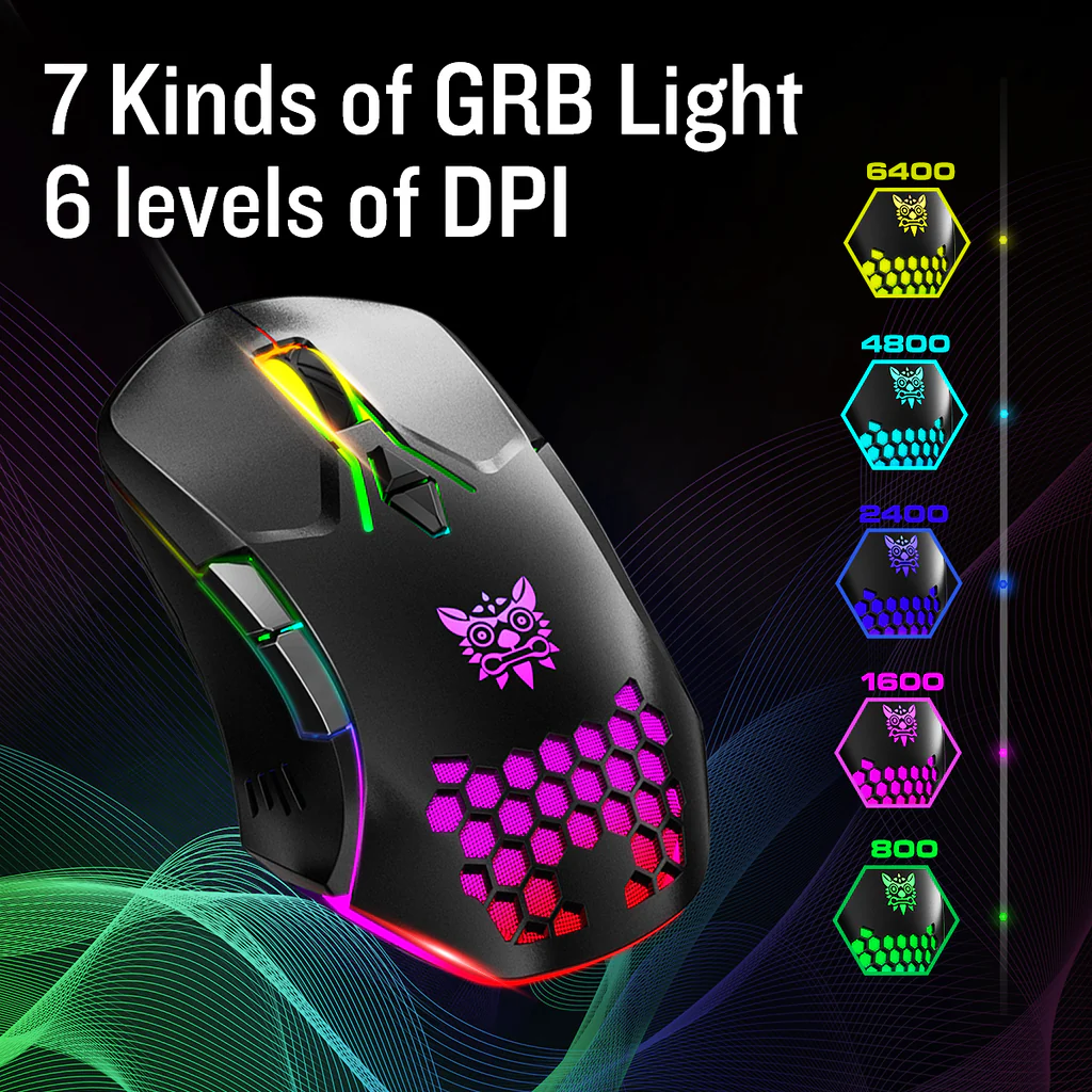 Mouse Gaming Onikuma 902, pe fir, 800-6400 dpi, LED RGB, negru [7]
