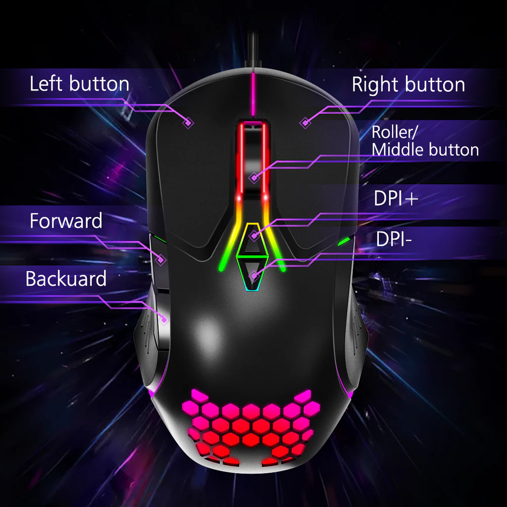Mouse Gaming Onikuma 902, pe fir, 800-6400 dpi, LED RGB, negru [10]
