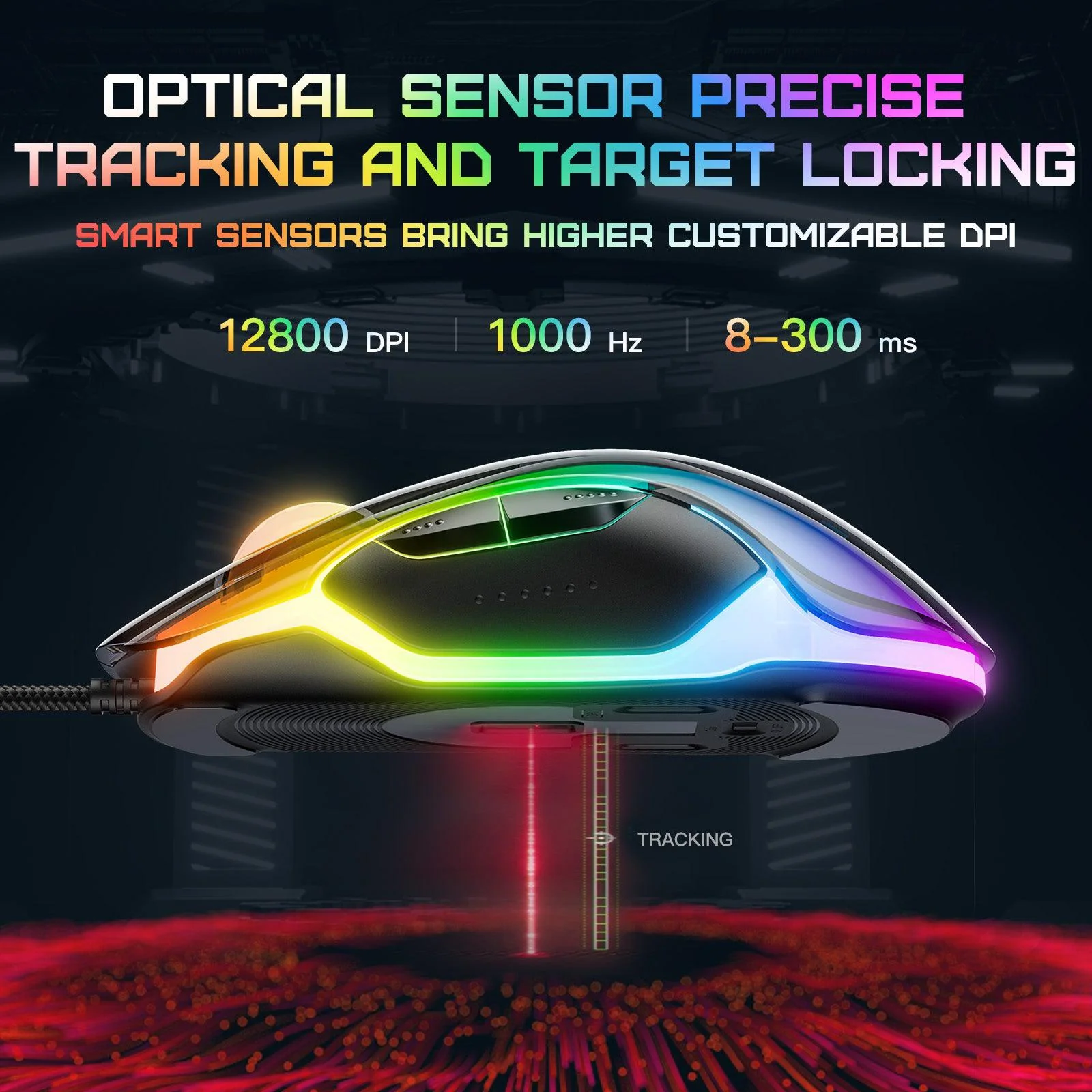 Mouse Gaming Onikuma 925, pe fir, 800-12800 dpi, LED RGB, transparent - negru [7]
