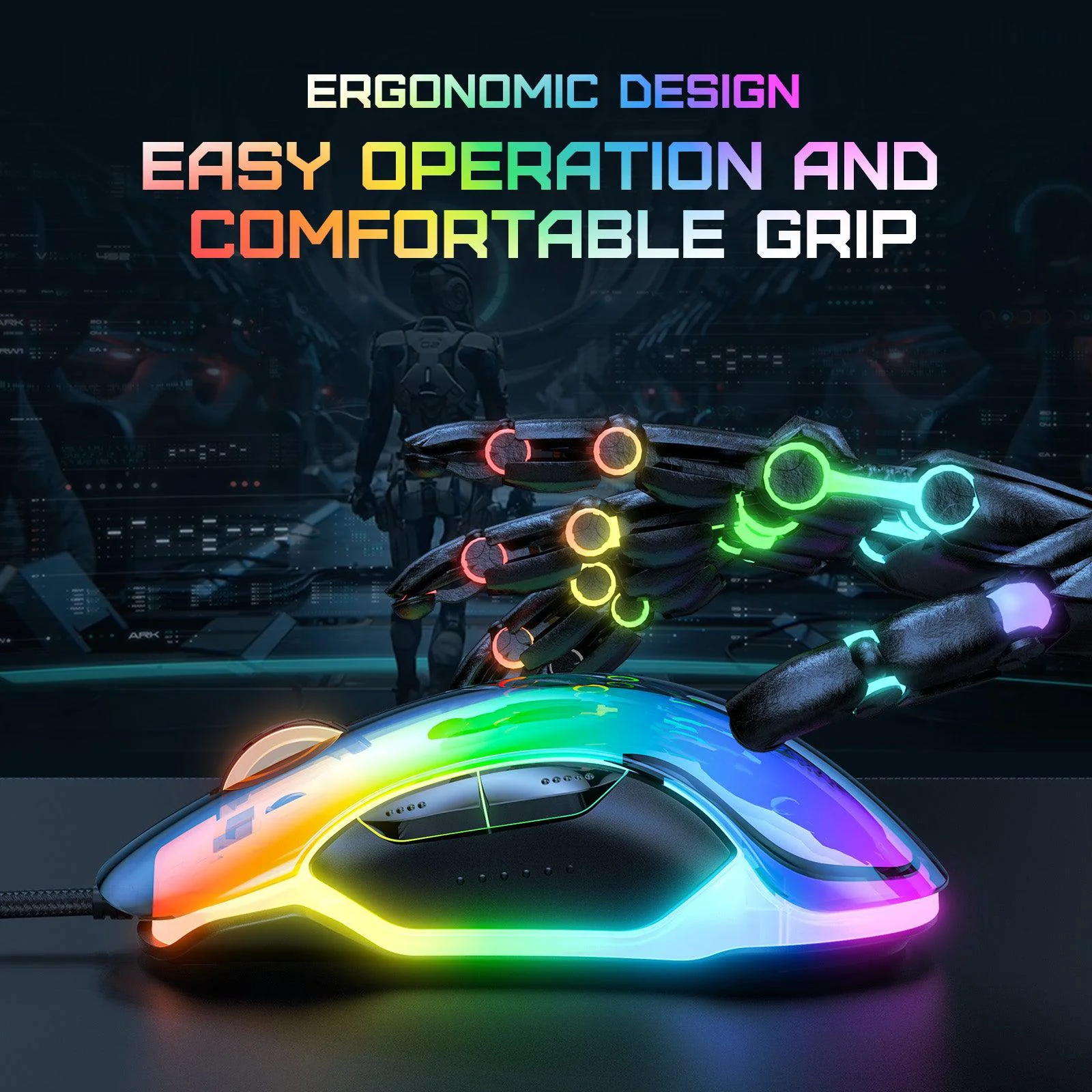 Mouse Gaming Onikuma 925, pe fir, 800-12800 dpi, LED RGB, transparent - negru [4]