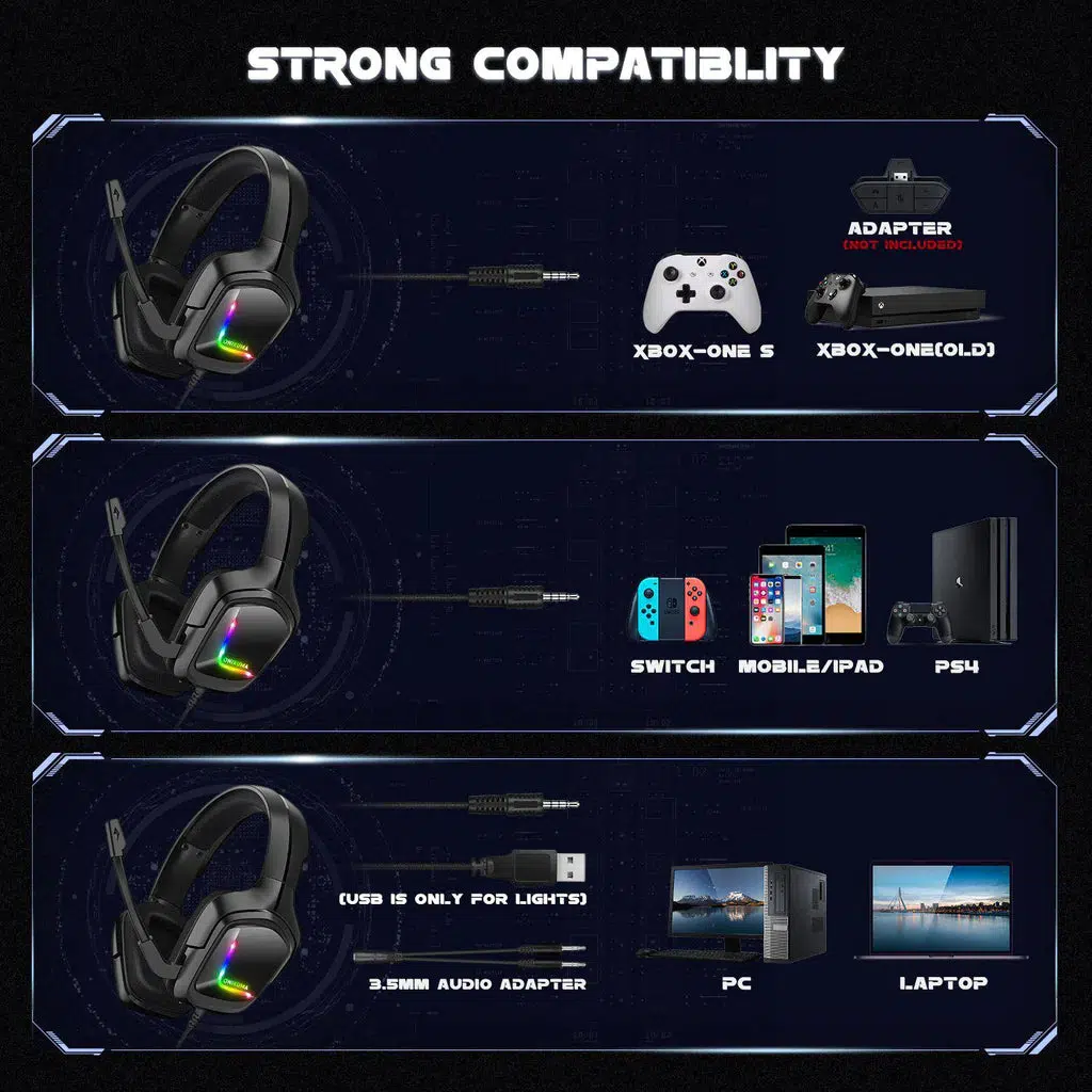 Casti Gaming Onikuma K20 Profesionale, Iluminare RGB, Microfon Noise Cancelling, Zero Ear Pressure, Multi Platform - Negru [7]