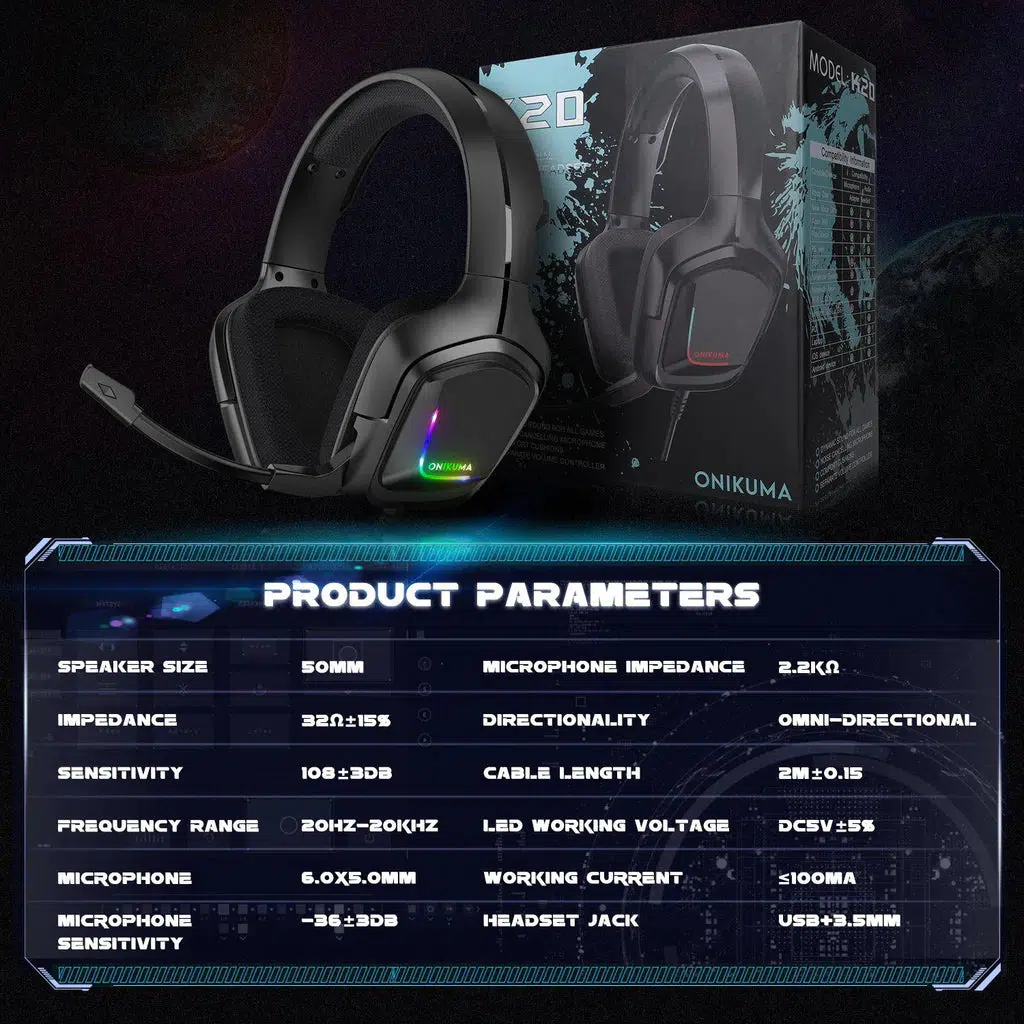 Casti Gaming Onikuma K20 Profesionale, Iluminare RGB, Microfon Noise Cancelling, Zero Ear Pressure, Multi Platform - Negru [6]