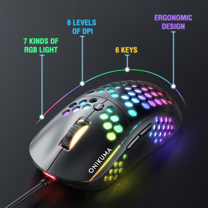 Mouse Gaming Onikuma CW903, 6 butoane, RGB 7 culori, DPI ajustabil pana la 6400 - negru [4]