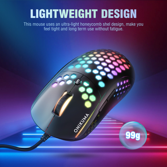 Mouse Gaming Onikuma CW903, 6 butoane, RGB 7 culori, DPI ajustabil pana la 6400 - negru [6]