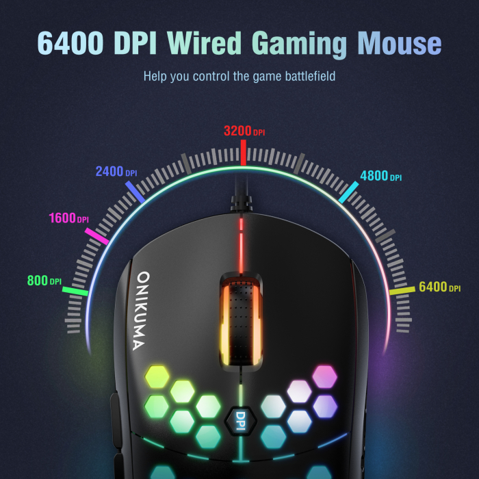 Mouse Gaming Onikuma CW903, 6 butoane, RGB 7 culori, DPI ajustabil pana la 6400 - negru [2]