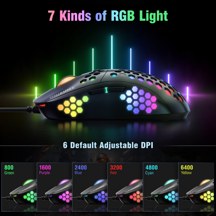 Mouse Gaming Onikuma CW903, 6 butoane, RGB 7 culori, DPI ajustabil pana la 6400 - negru [3]