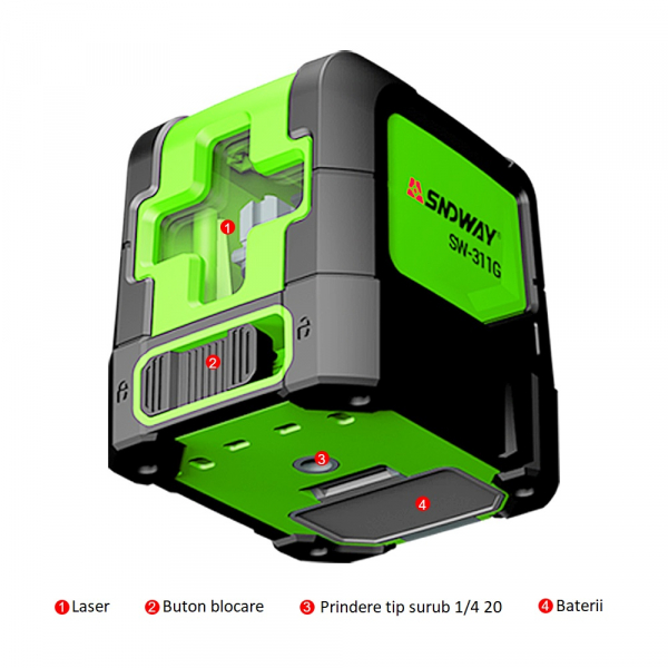 Nivela laser profesionala dioda verde cu 2 linii in cruce SNDWAY 311 - 20 m, ± 0.3 mm/m precizie, 510-530 nm, IP 54, ± 4° domeniu de autonivelare [4]