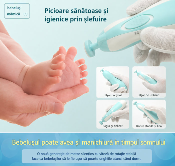 Pila electrica unghii pentru nou-nascuti si bebelusi, nail trimmer, albastru [4]