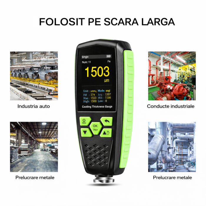 Tester vopsea auto profesional 860, aparat masurare grosime strat vopsea, detector revopsire, feroase, neferoase, 0–1300 μm, ecran color – Optimus AT [7]