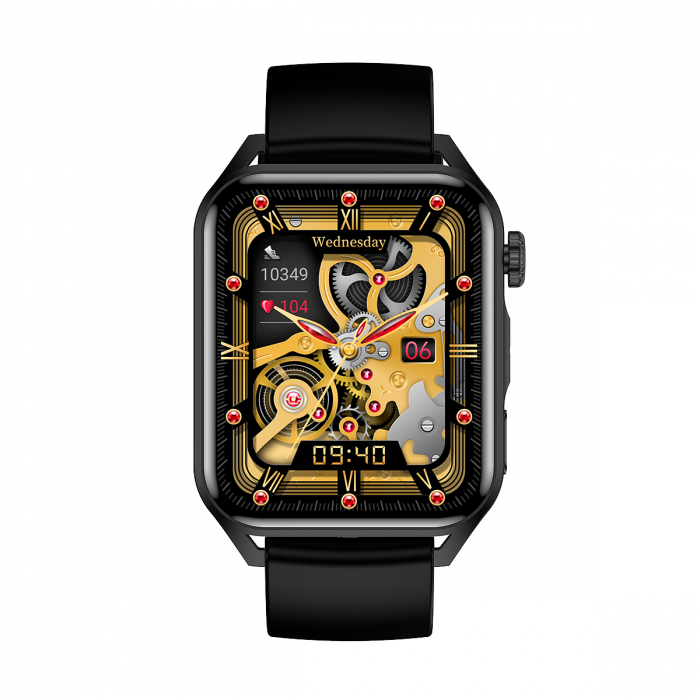 SmartWatch HK28 Negru, Ecran AMOLED, cu Apelare Bluetooth, Microfon, Difuzor, Puls, Monitorizare somn, Vreme, Calorii si Moduri sport silicon [2]