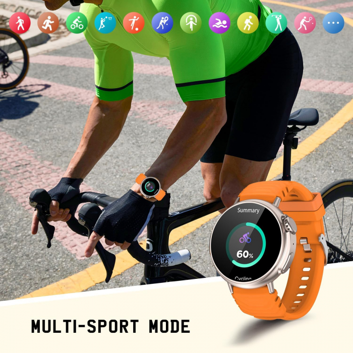 SmartWatch GT88, Ecran 1.52 inch, cu Apelare Bluetooth, Microfon, Difuzor, Puls, Monitorizare somn, Calorii si Moduri sport silicon, Portocaliu [3]
