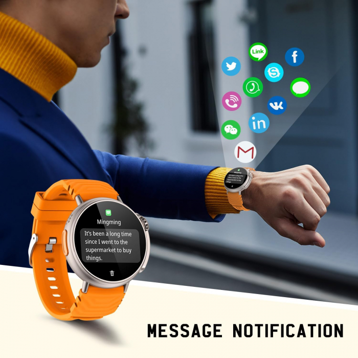 SmartWatch GT88, Ecran 1.52 inch, cu Apelare Bluetooth, Microfon, Difuzor, Puls, Monitorizare somn, Calorii si Moduri sport silicon, Portocaliu [4]