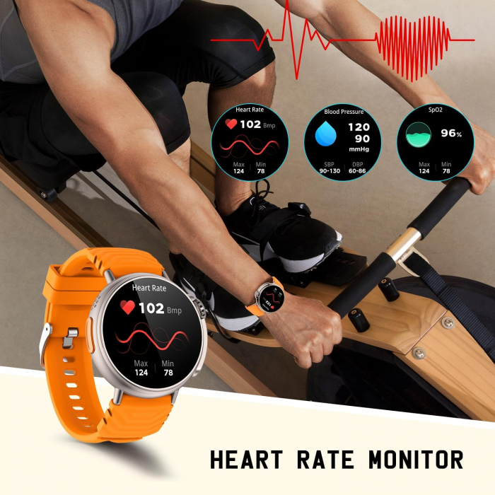 SmartWatch GT88, Ecran 1.52 inch, cu Apelare Bluetooth, Microfon, Difuzor, Puls, Monitorizare somn, Calorii si Moduri sport silicon, Portocaliu [5]
